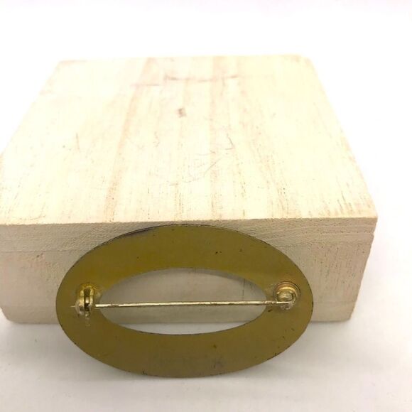 Vintage Enamel Oval Brooch 50s Mid Century Modern - Picture 6 of 13